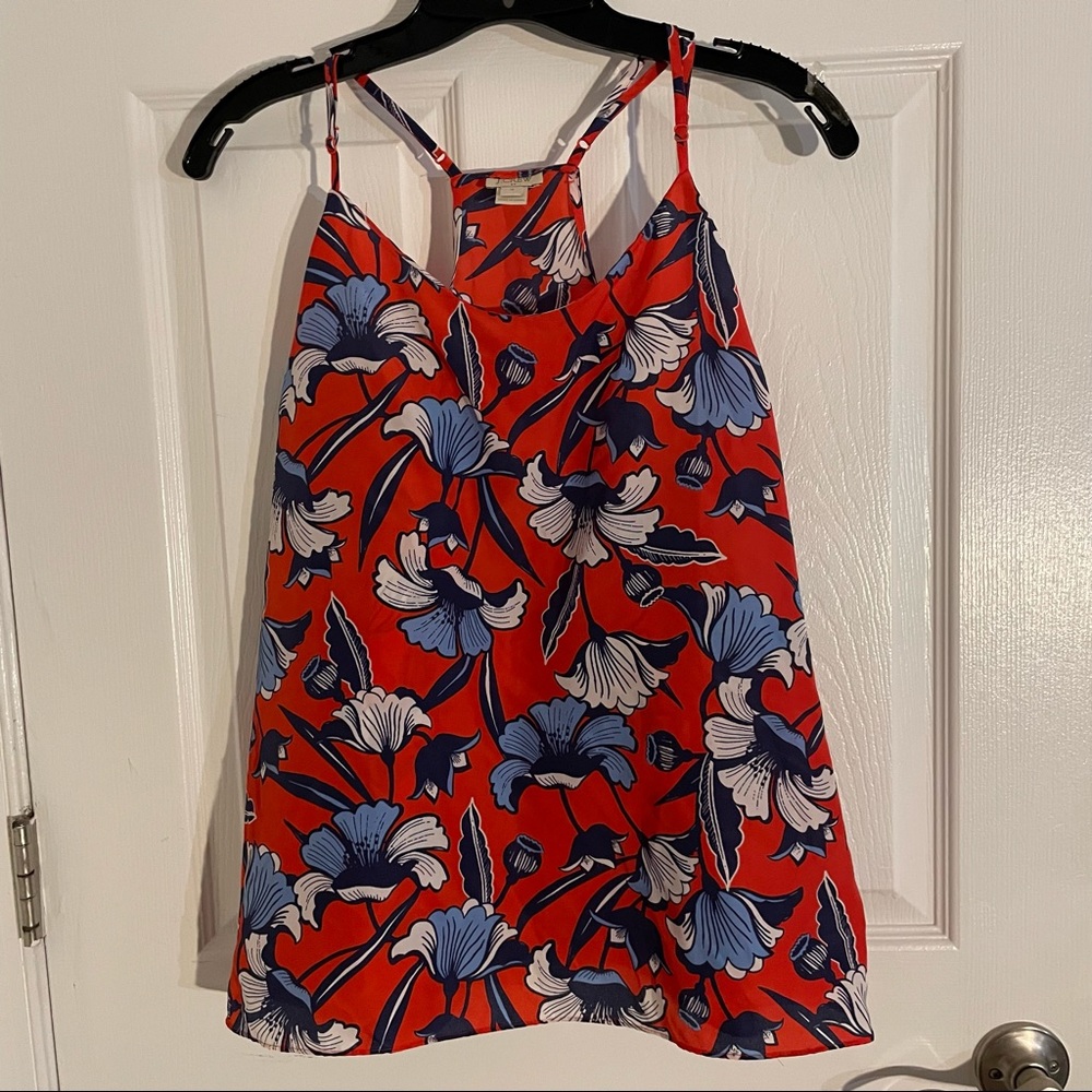 J Crew red floral blouse